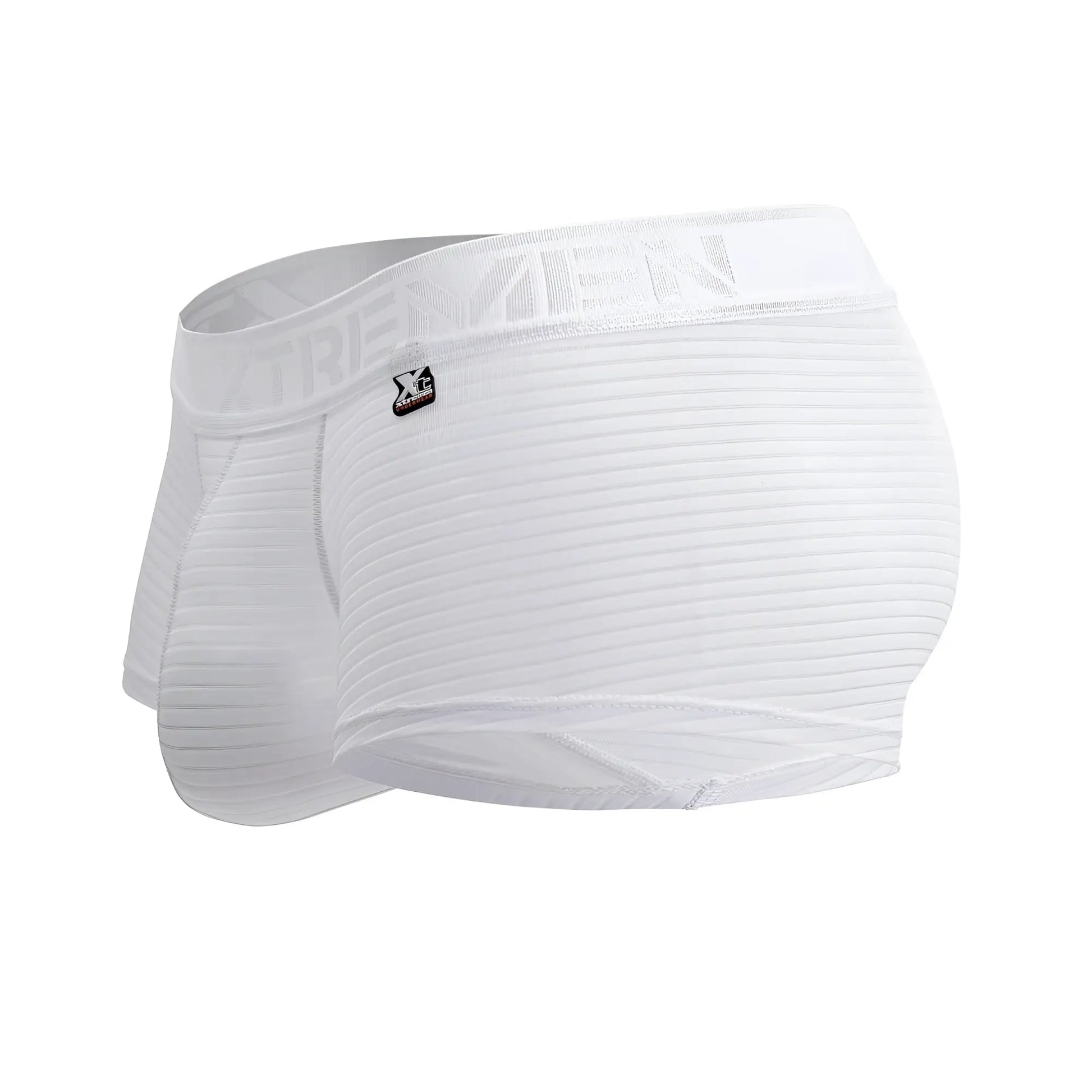 White xtremen 91209b microfiber trunks with ribbed texture and elastic waistband featuring extreme logo