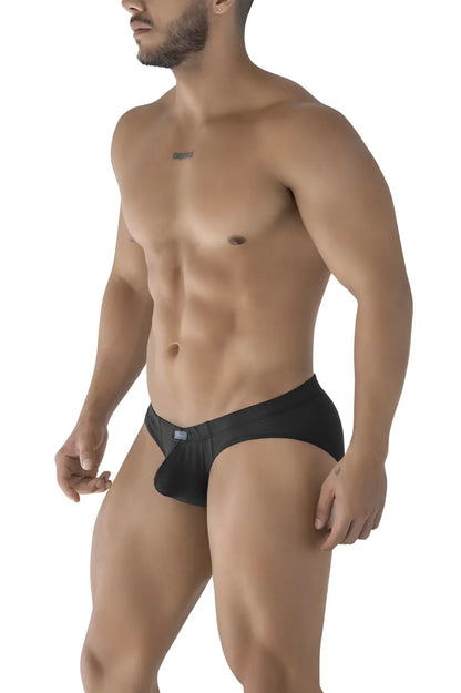 Black xtremen 91210b microfiber briefs with smooth stretchy fabric and subtle logo on waistband in form fitting design