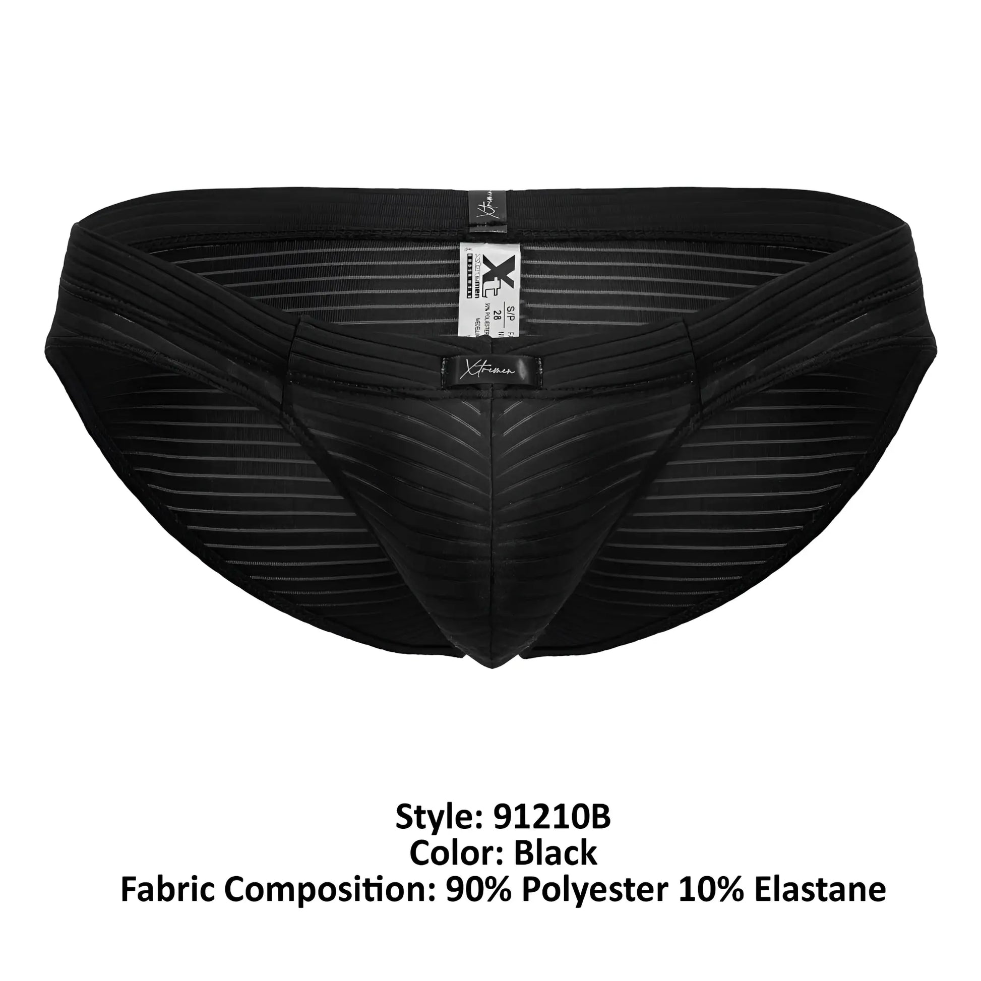 Black xtremen 91210b microfiber briefs with subtle striped texture and reinforced waistband for comfort and support
