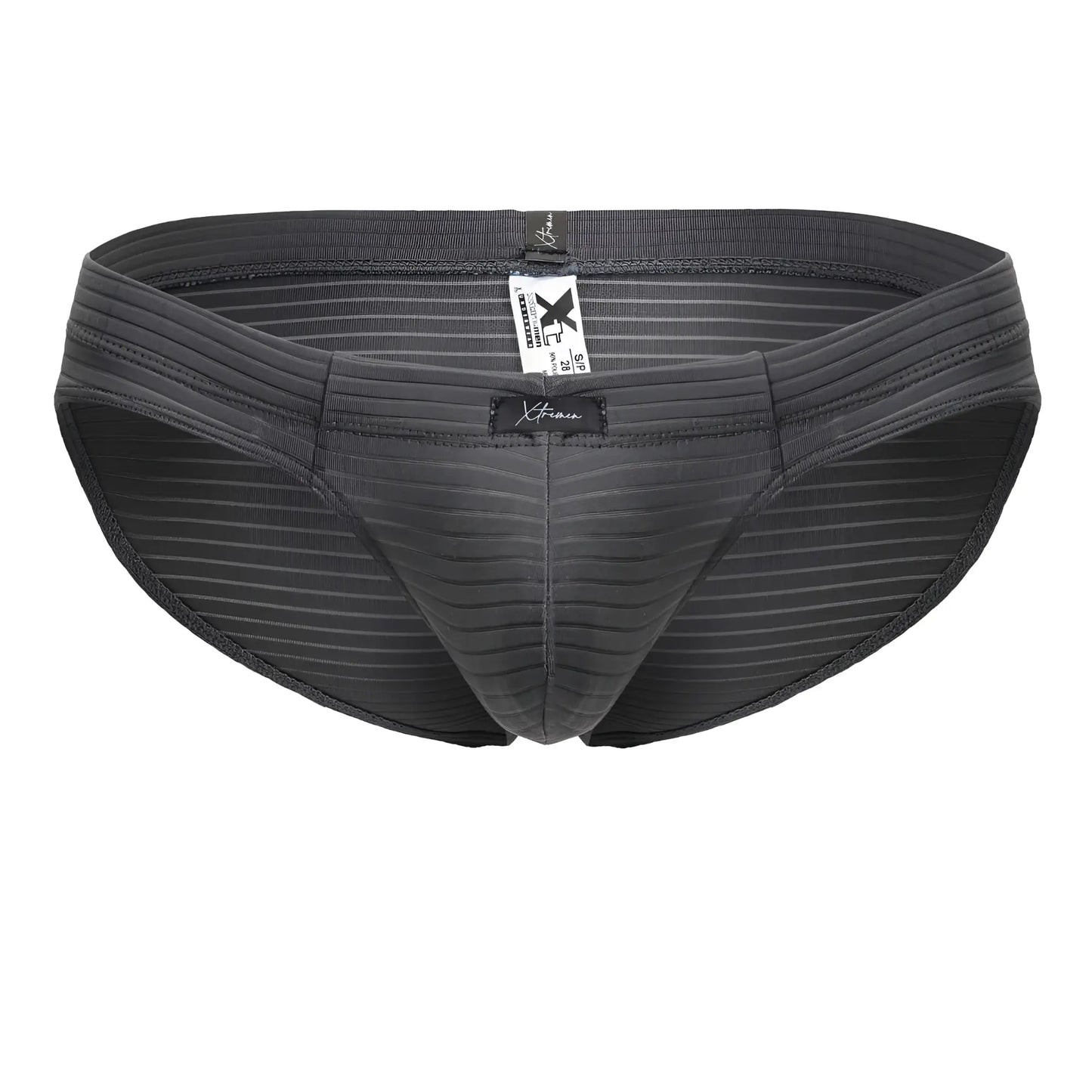 Dark gray striped xtremen 91210b microfiber briefs with textured fabric and branded tag for men