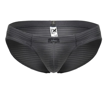Dark gray striped xtremen 91210b microfiber briefs with textured fabric and branded tag for men