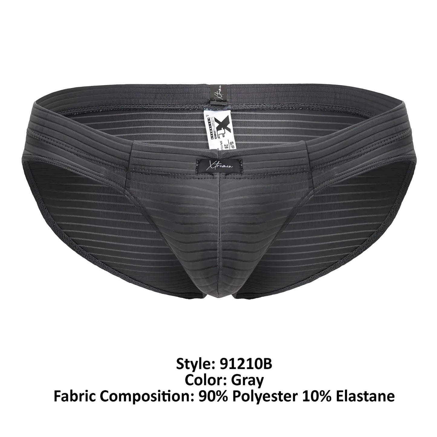 Gray striped men’s briefs xtremen 91210b made of 90% polyester and 10% elastane microfiber material