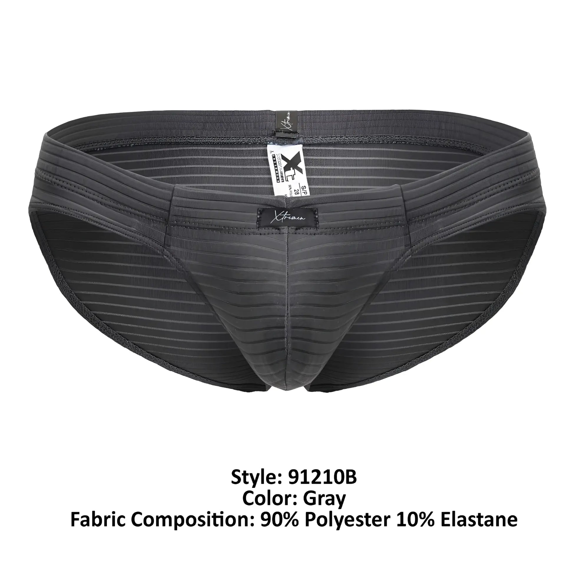 Gray striped men’s briefs xtremen 91210b made of 90% polyester and 10% elastane microfiber material