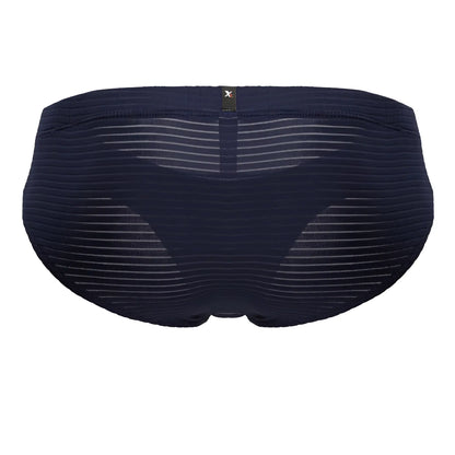 Dark navy blue xtremen 91210b microfiber briefs for men with subtle horizontal ribbed texture and black brand tag at waistband