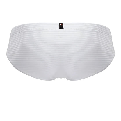 White xtremen 91210b microfiber briefs with ribbed texture and black brand tag at the waistband