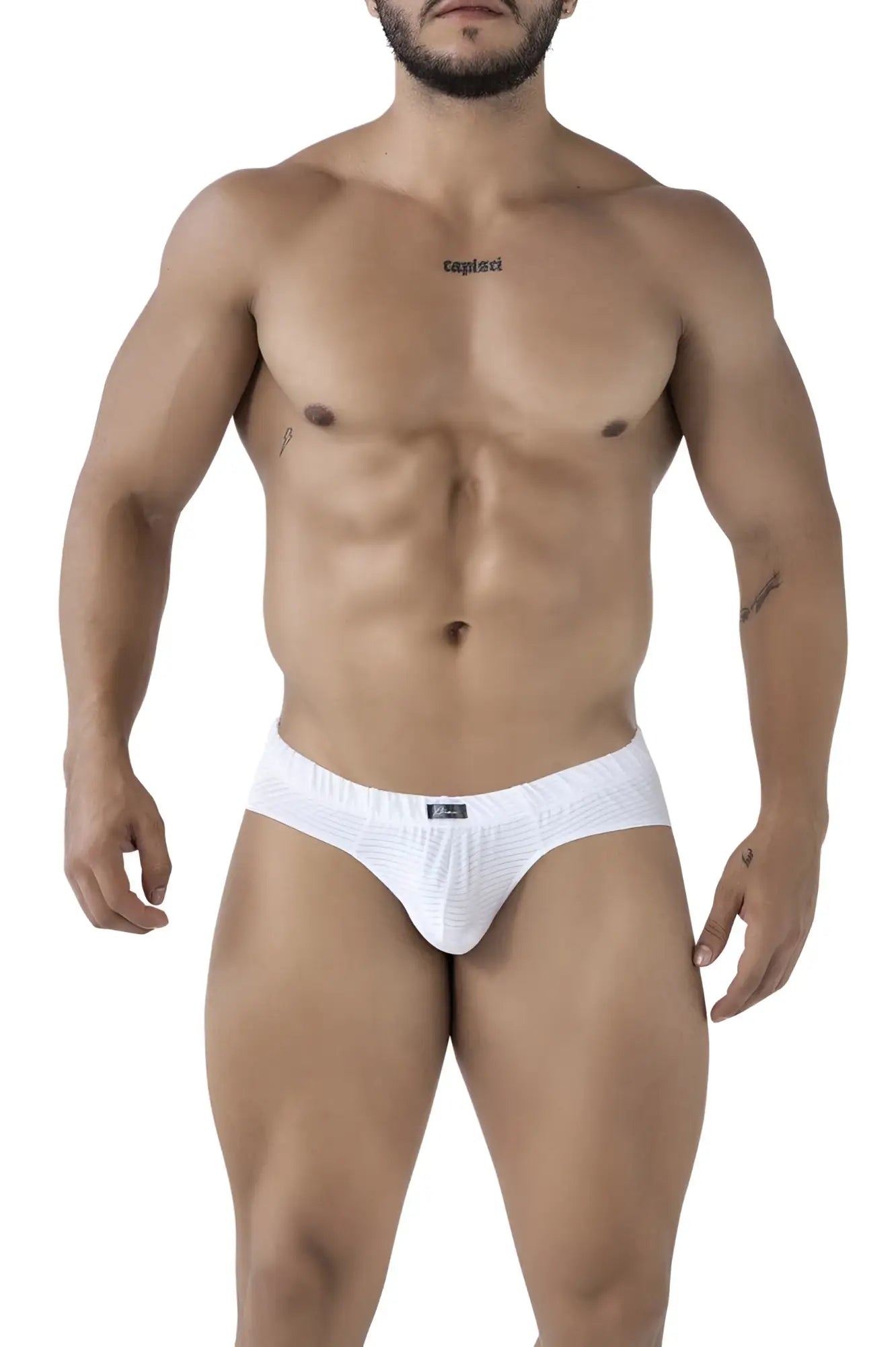 White xtremen 91210b microfiber briefs with a subtle textured pattern and small logo on the waistband