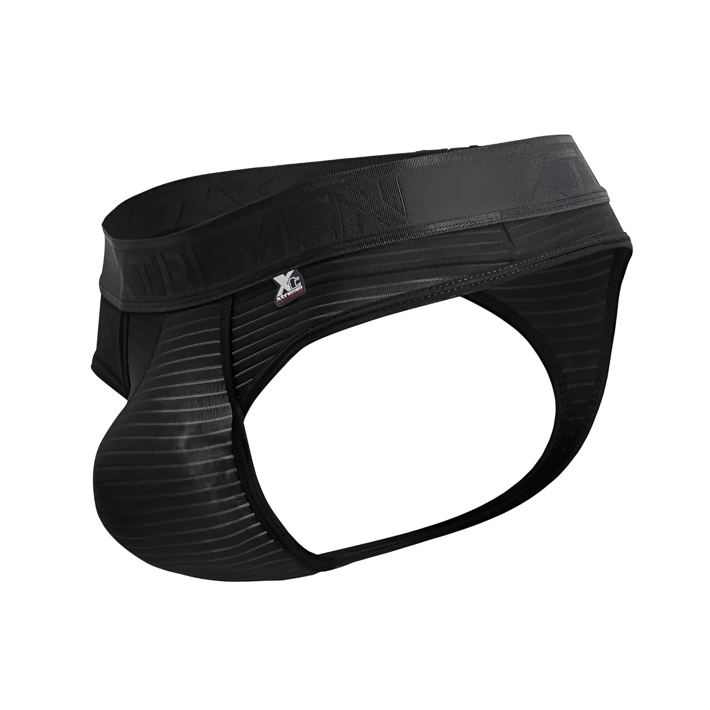 Black xtremen 91211b microfiber thongs with ribbed fabric and elastic waistband featuring xc logo