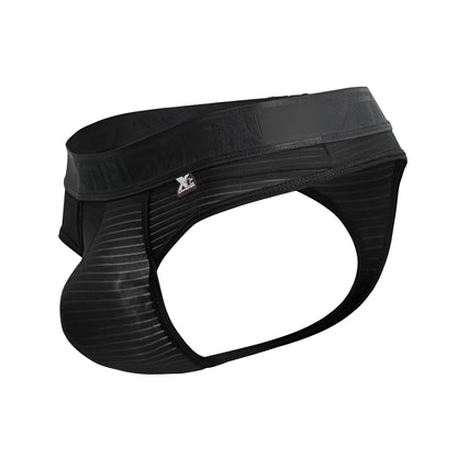 Black xtremen 91211b microfiber thongs with ribbed fabric and elastic waistband featuring xc logo