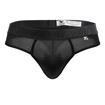 Black Xtremen 91211B microfiber thong with ribbed mesh texture and elastic waistband featuring xc logo