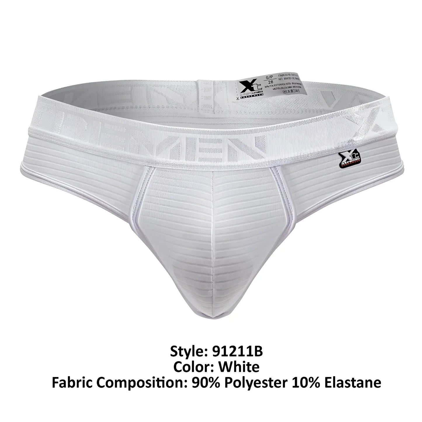 White xtremen 91211b microfiber thongs with textured ribbed fabric and subtle x branding on the waistband