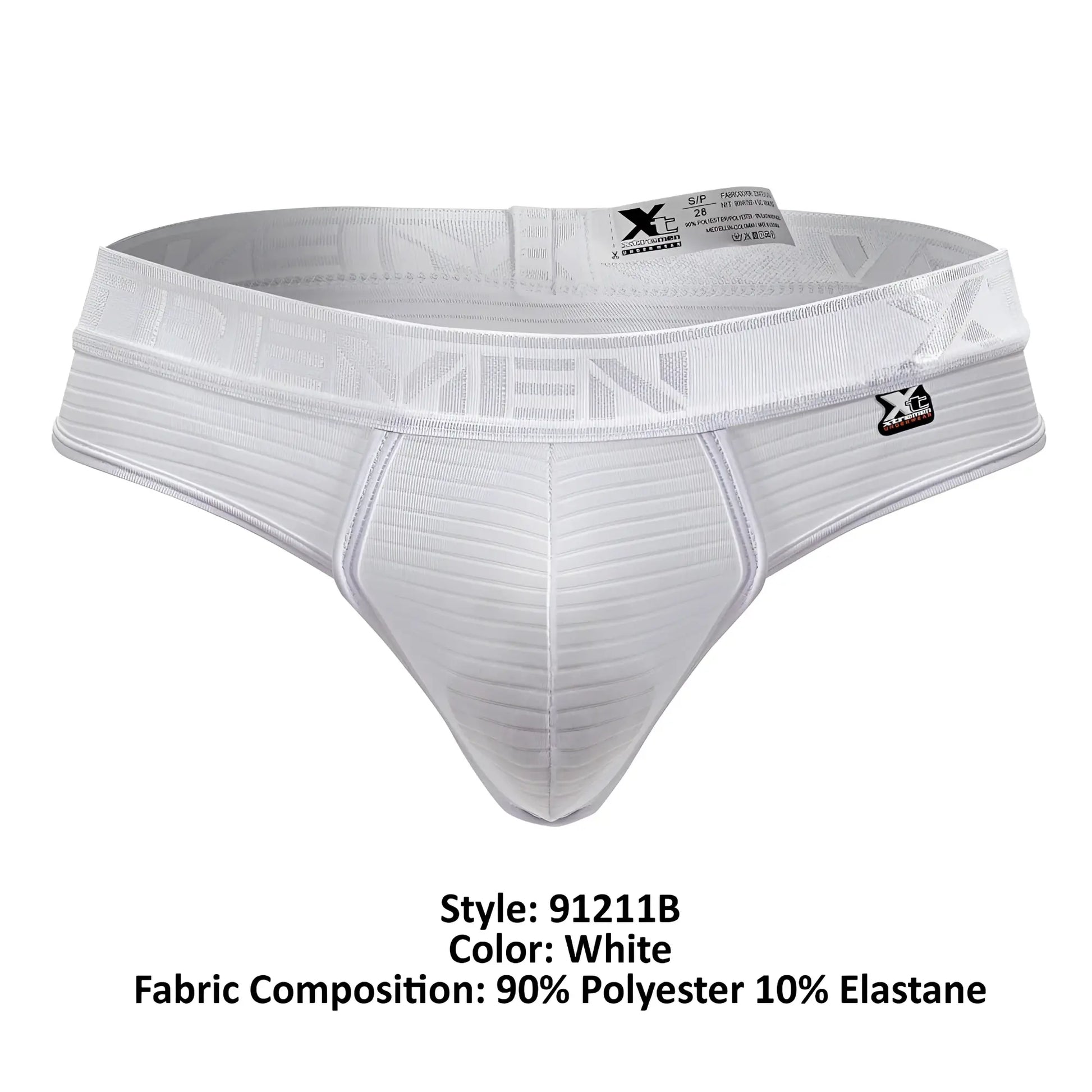 White xtremen 91211b microfiber thongs with textured ribbed fabric and subtle x branding on the waistband