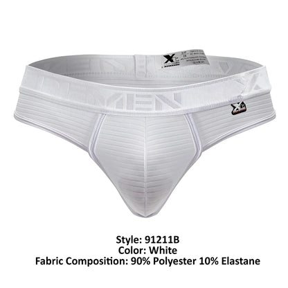 White xtremen 91211b microfiber thongs with textured ribbed fabric and subtle x branding on the waistband