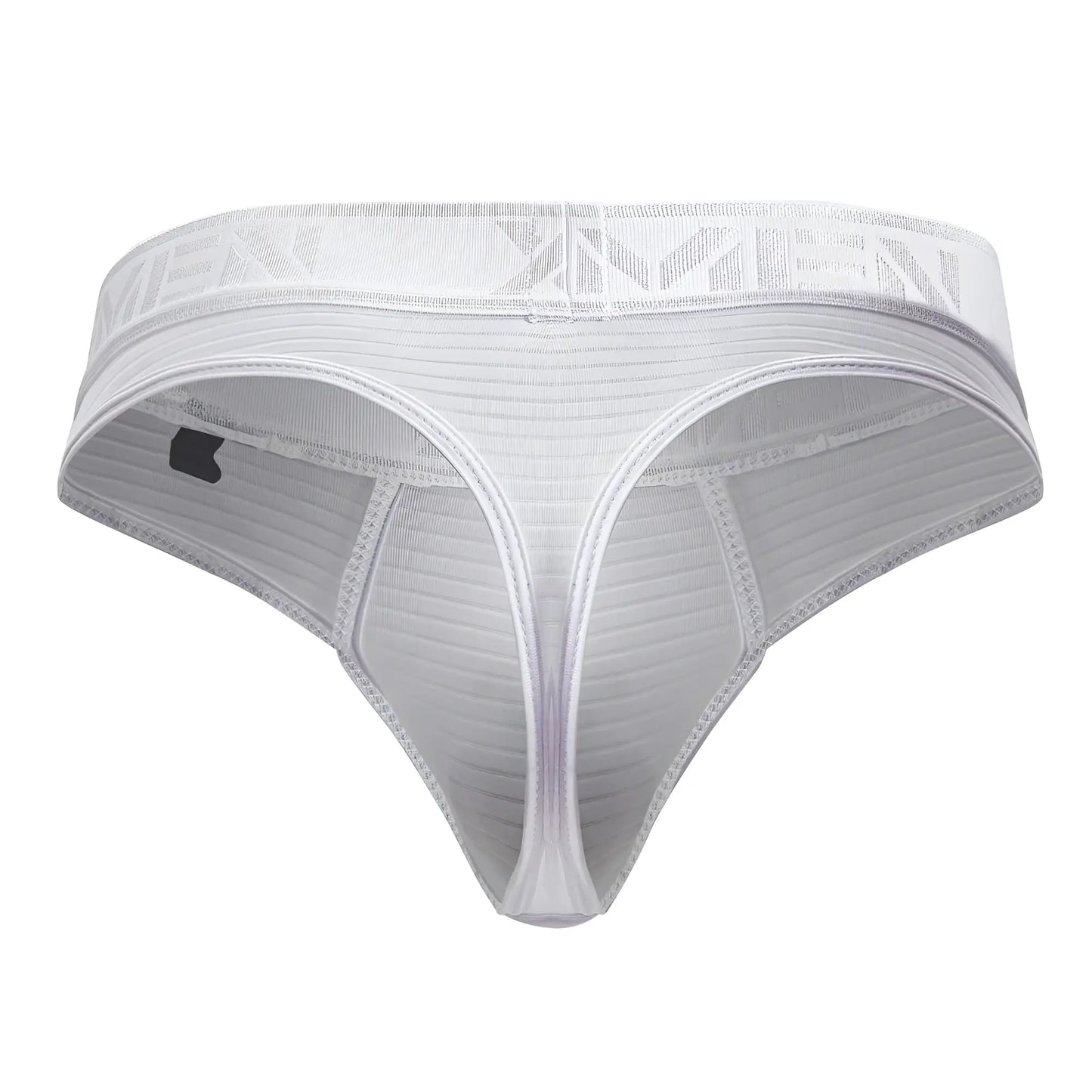 White xtremen 91211b microfiber thong with ribbed mesh texture and elastic xmin logo waistband