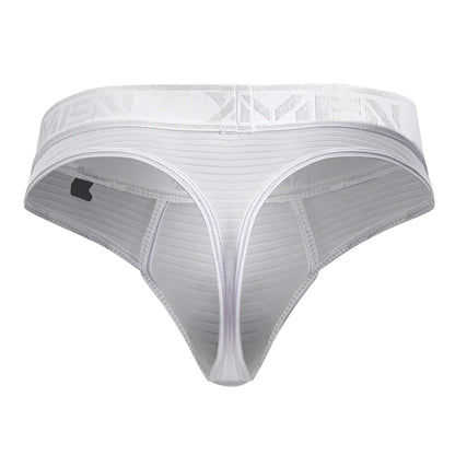 White xtremen 91211b microfiber thong with ribbed mesh texture and elastic xmin logo waistband