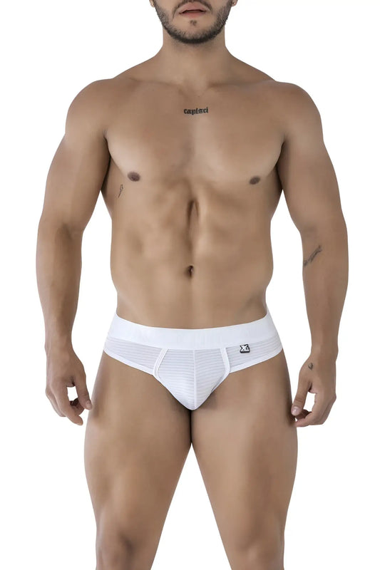 Xtremen 91211B microfiber white briefs with subtle ribbed texture and small logo on waistband