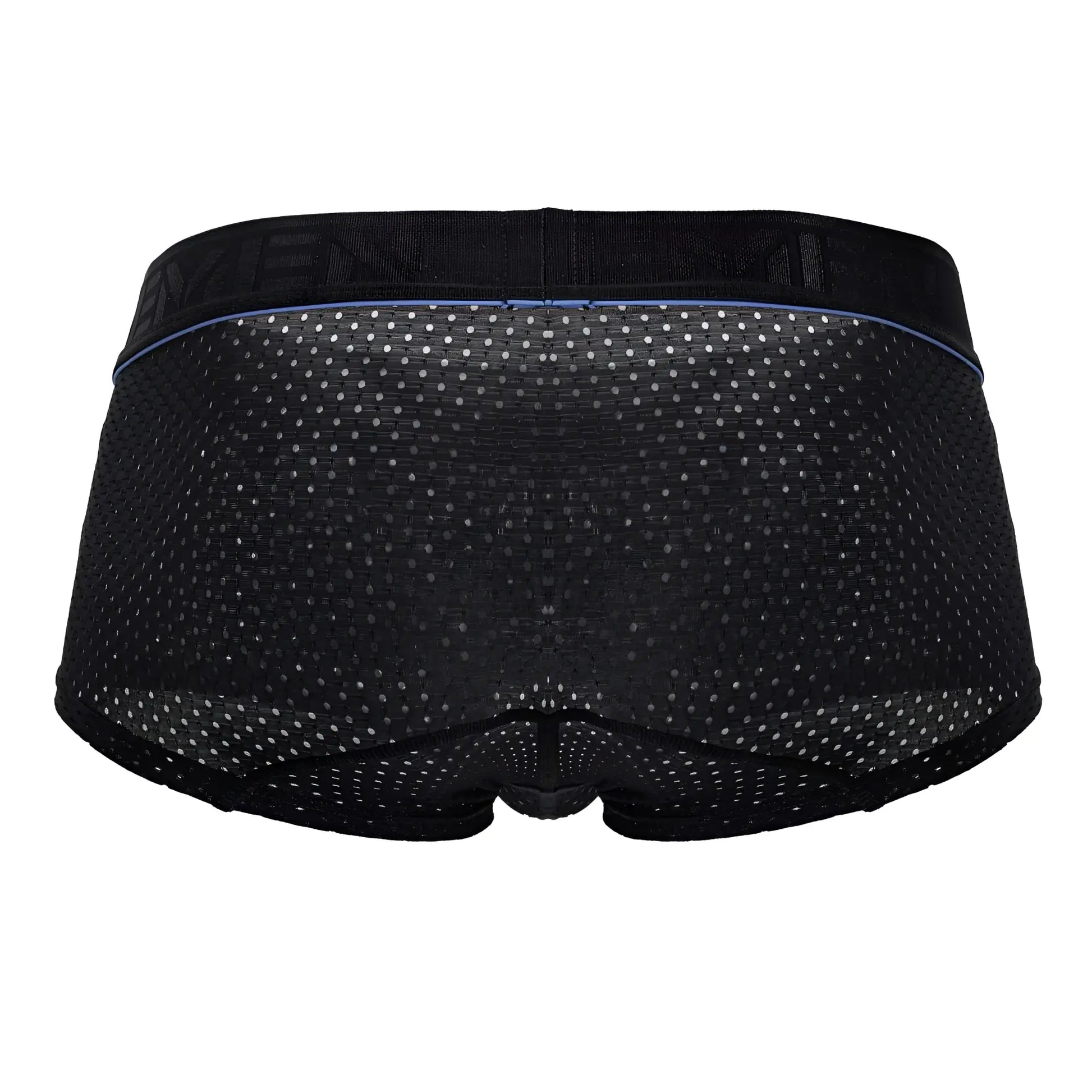 Xtremen 91212b microfiber trunks in black with black mesh briefs featuring a subtle perforated pattern and blue trim