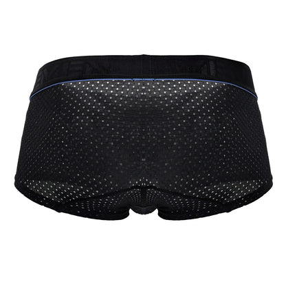 Xtremen 91212b microfiber trunks in black with black mesh briefs featuring a subtle perforated pattern and blue trim