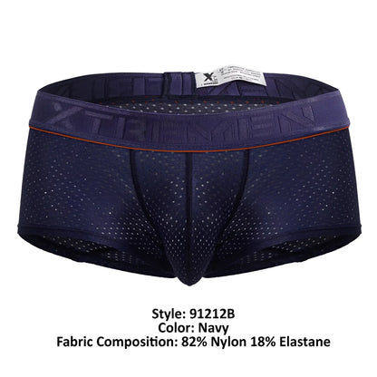 Navy xtremen 91212b microfiber athletic briefs with perforated mesh and elastic waistband featuring xtreme brand name