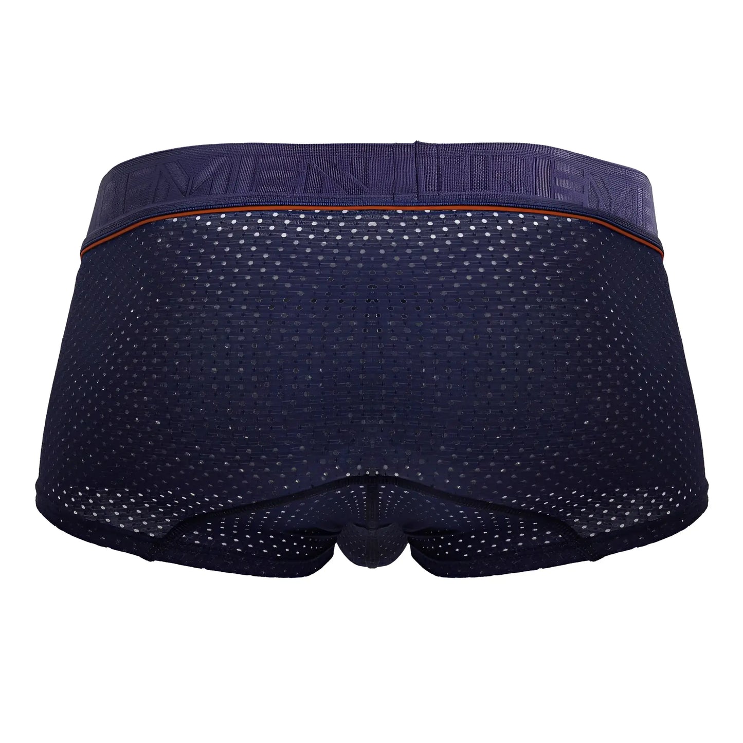 Navy xtremen 91212b microfiber trunks with mesh fabric and orange trim along the waistband