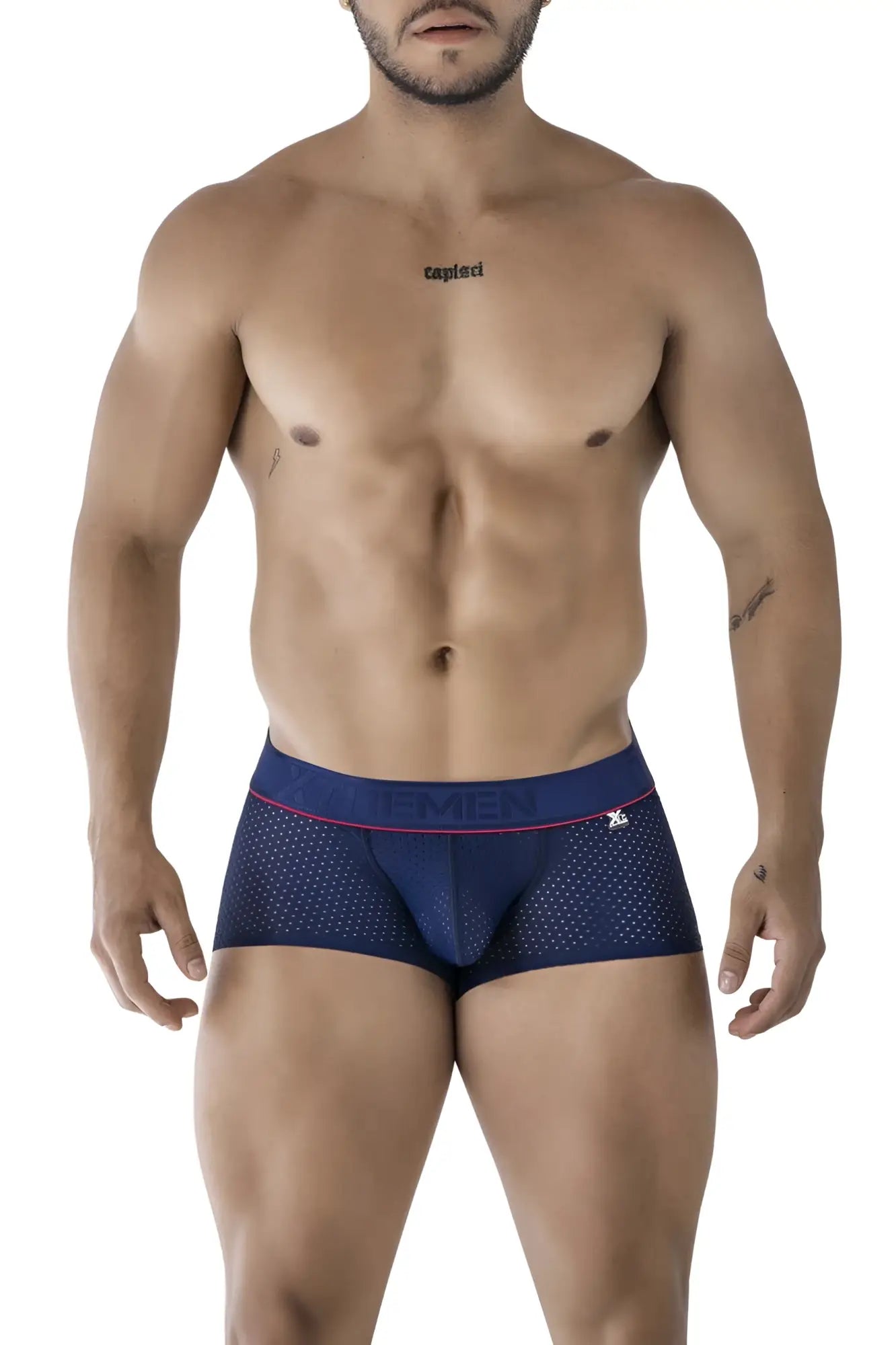 Navy blue xtremen 91212b microfiber trunks with pink trim mesh briefs and capri brand waistband
