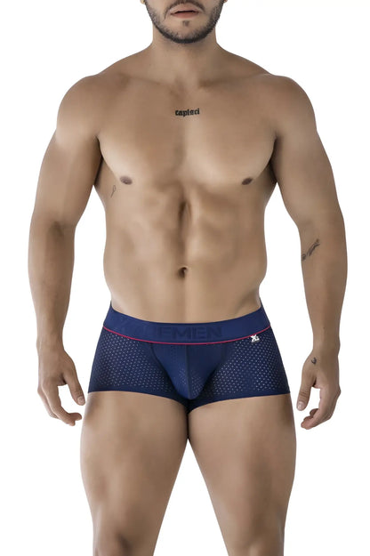 Navy blue xtremen 91212b microfiber trunks with pink trim mesh briefs and capri brand waistband