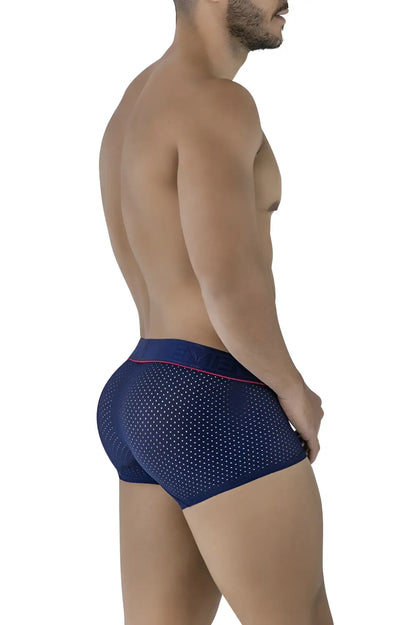 Navy xtremen 91212b microfiber trunks with perforated fabric and pink trim waistband for comfortable wear