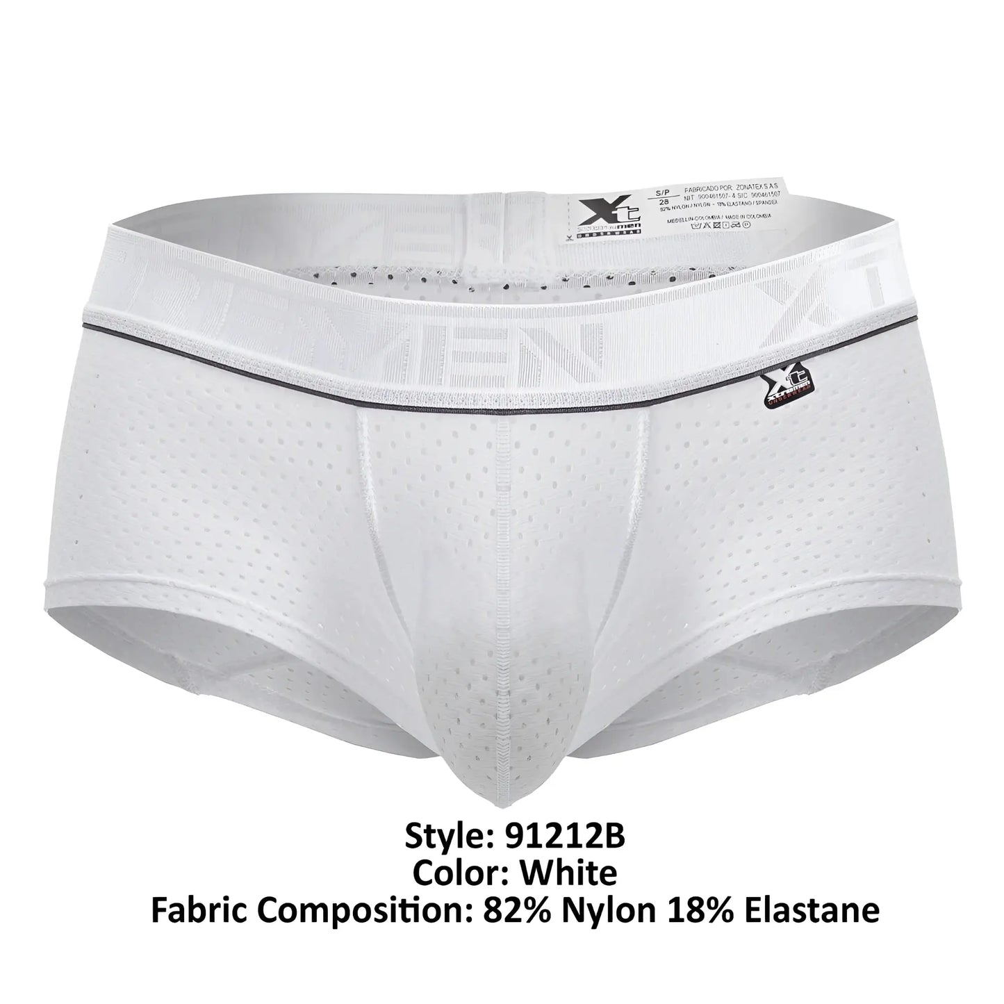 White xtremen 91212b microfiber trunks with perforated mesh design black waistband trim and x-treme logo patch