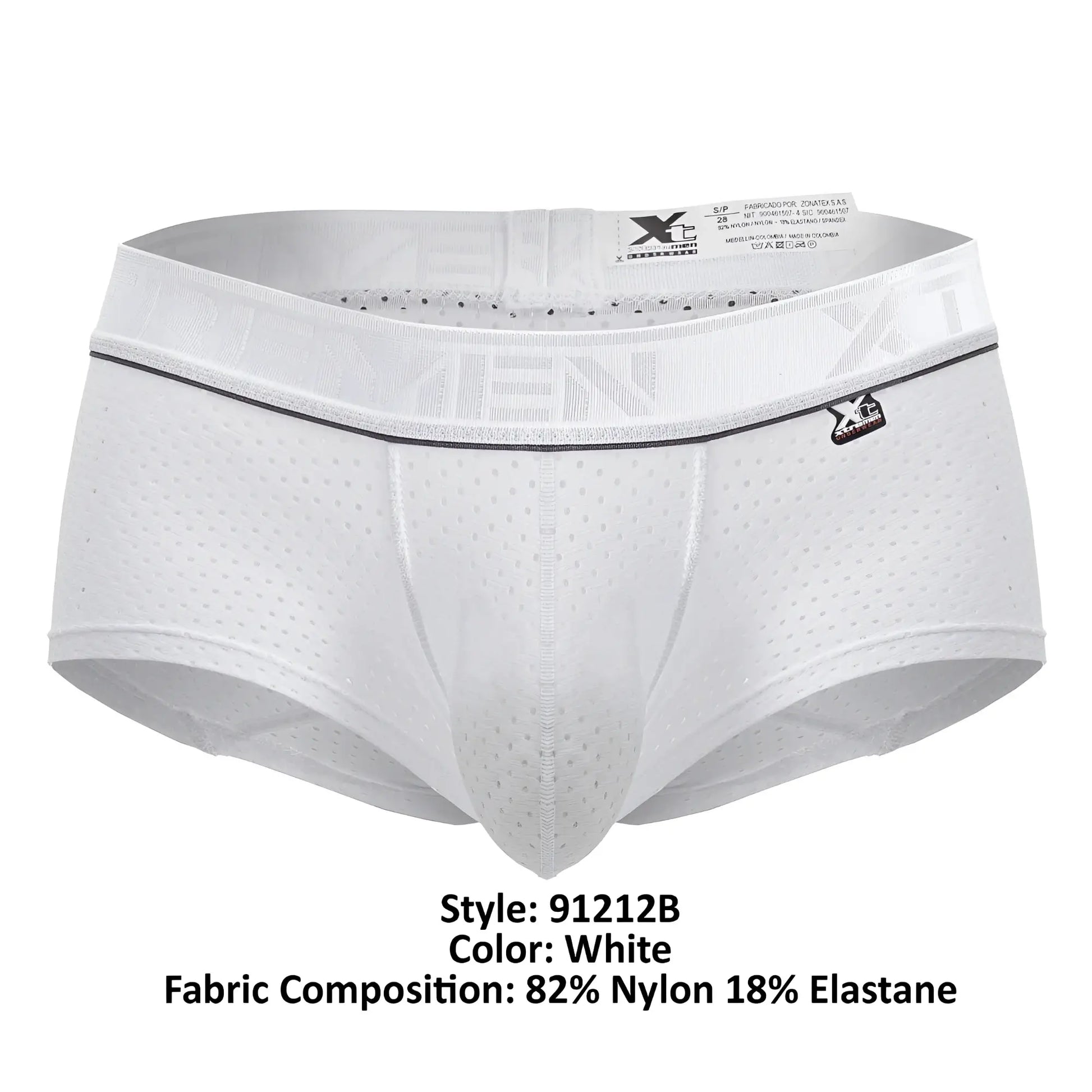 White xtremen 91212b microfiber trunks with perforated mesh design black waistband trim and x-treme logo patch