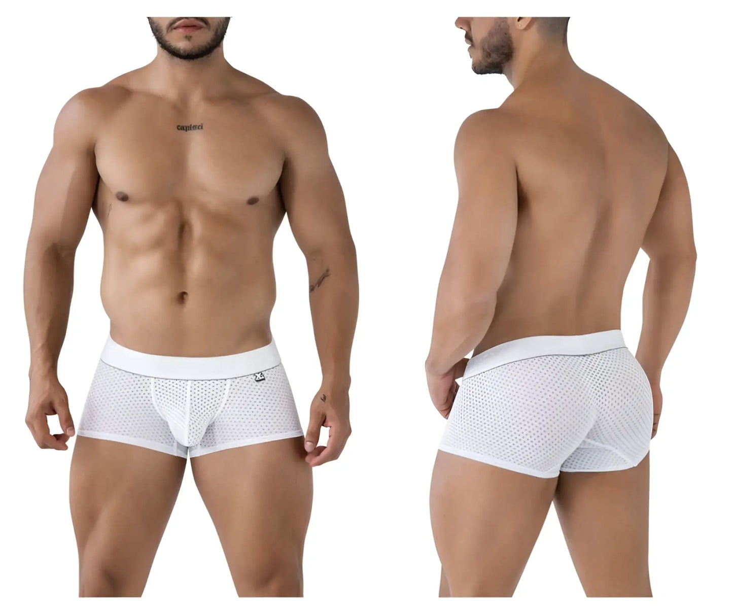 White mesh briefs with a solid white waistband in xtremen 91212b microfiber trunks color white material