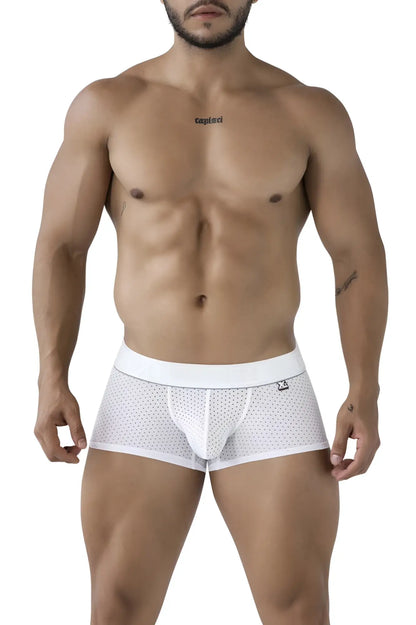 Xtremen 91212B white microfiber trunks with white mesh briefs featuring a solid waistband and subtle perforated pattern