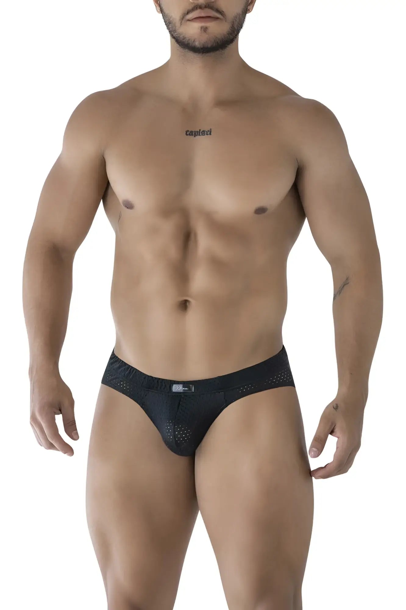 Black xtremen 91213b microfiber briefs with mesh design and subtle logo on waistband