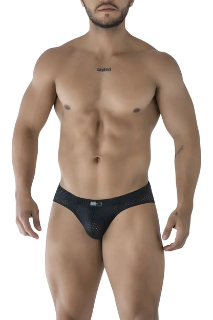 Black xtremen 91213b microfiber briefs with mesh design and subtle logo on waistband