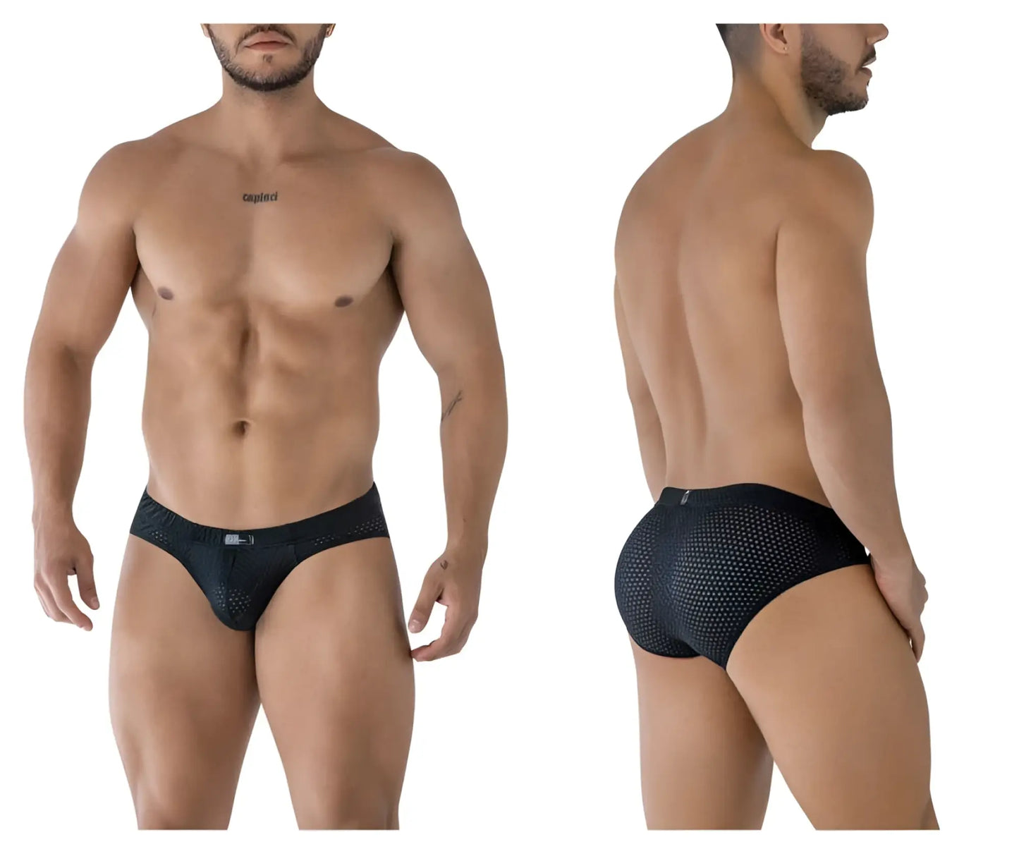 Black Xtremen 91213B microfiber briefs with mesh fabric subtle pattern and small logo on the waistband