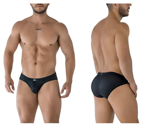 Black Xtremen 91213B microfiber briefs with mesh fabric subtle pattern and small logo on the waistband