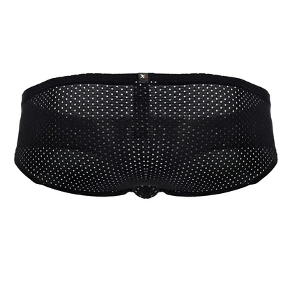 Black Xtremen 91213B microfiber briefs with mesh fabric, subtle white dot pattern, and small brand tag at waistband