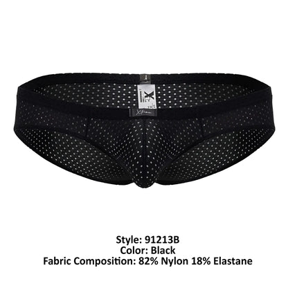 Xtremen 91213B microfiber black briefs with black mesh, subtle white dot pattern, and elastic waistband