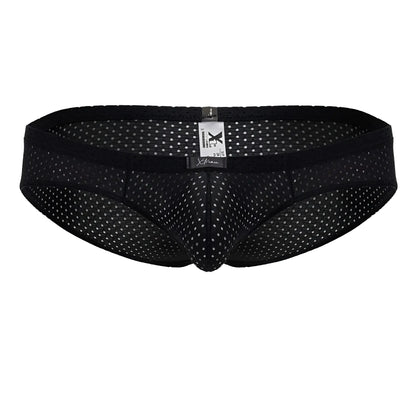 Xtremen 91213B microfiber briefs in black feature black mesh with a subtle white dot pattern and elastic waistband