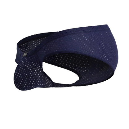 Navy blue xtremen 91213b microfiber briefs with subtle white dot pattern and mesh fabric for athletic support