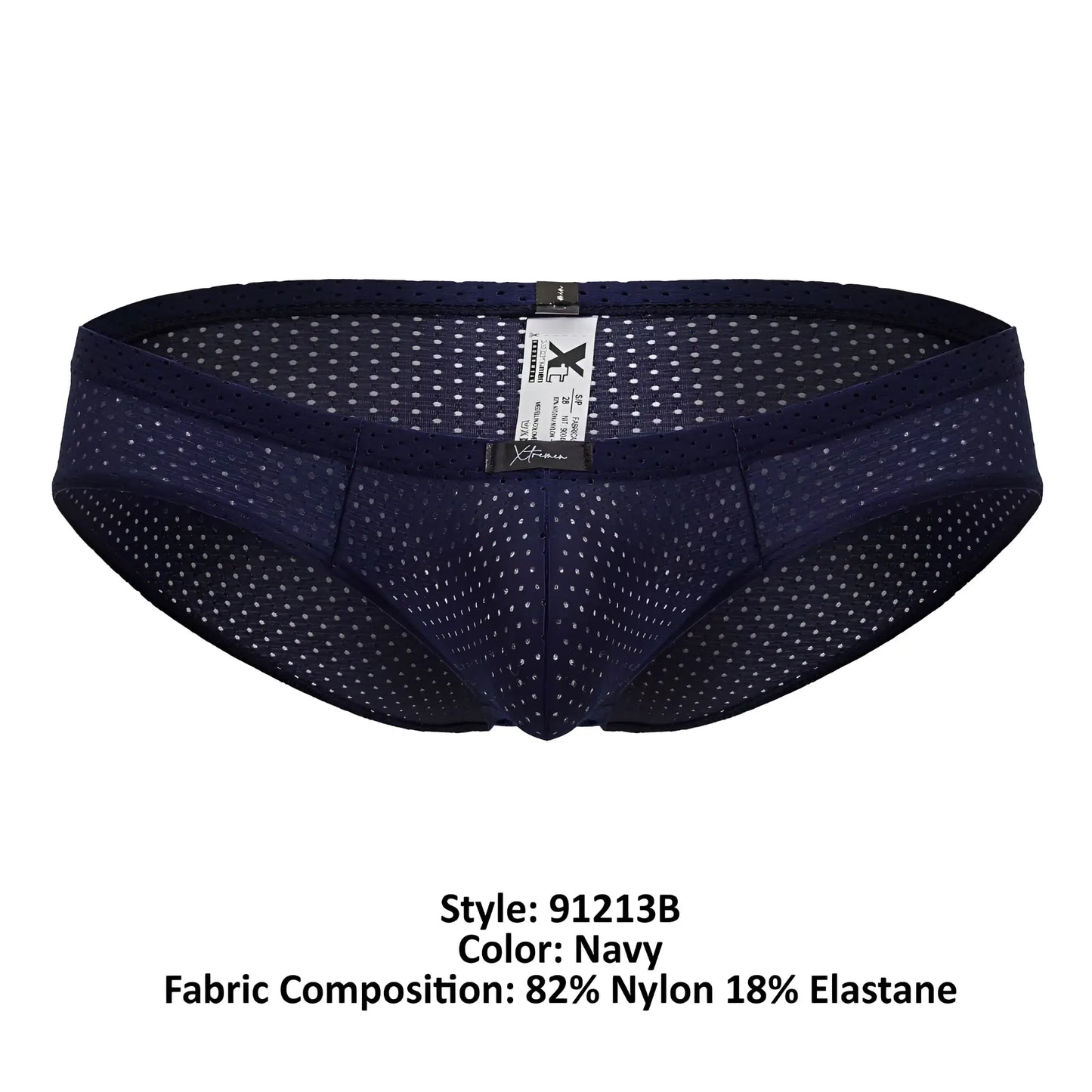 Navy xtremen 91213b microfiber briefs with mesh fabric white dot pattern and elastic waistband