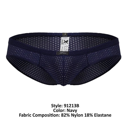 Navy xtremen 91213b microfiber briefs with mesh fabric white dot pattern and elastic waistband