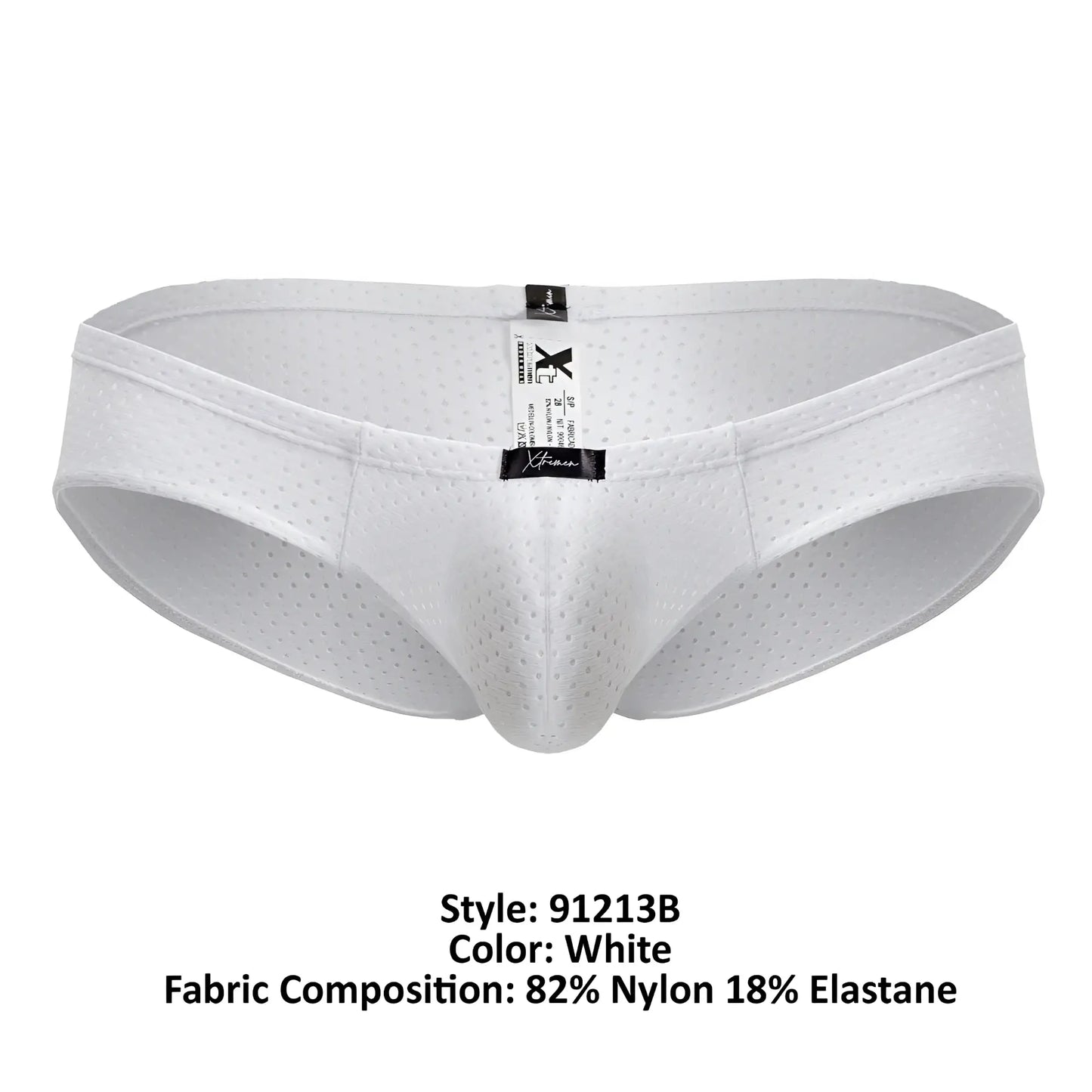 White xtremen 91213b athletic microfiber briefs with perforated nylon elastane fabric and central seam