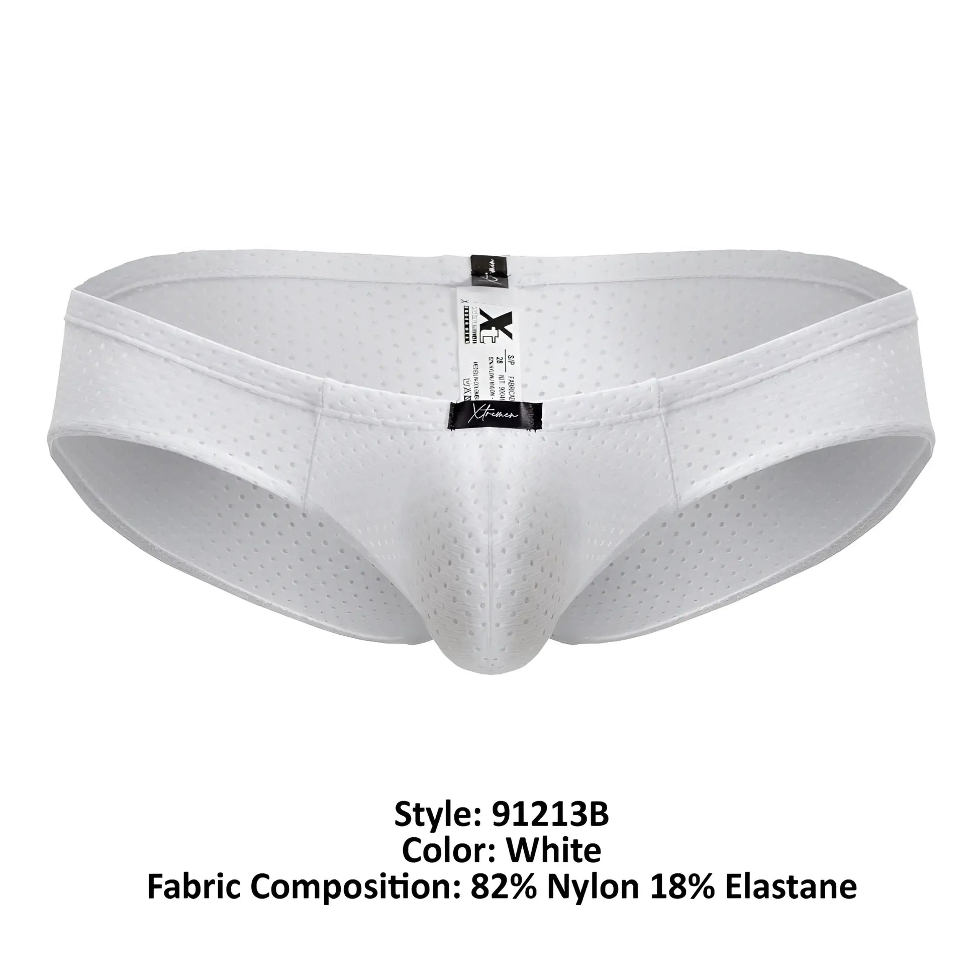 White xtremen 91213b athletic microfiber briefs with perforated nylon elastane fabric and central seam