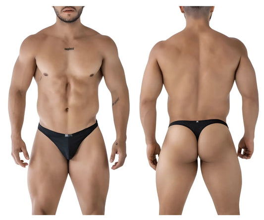 Black xtremen 91214b microfiber thong with mesh fabric and small logo on front and back side