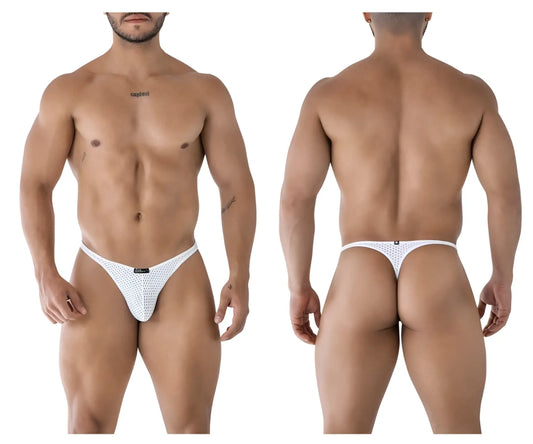 White mesh microfiber thong with small black logo on waistband from xtremen 91214b product line
