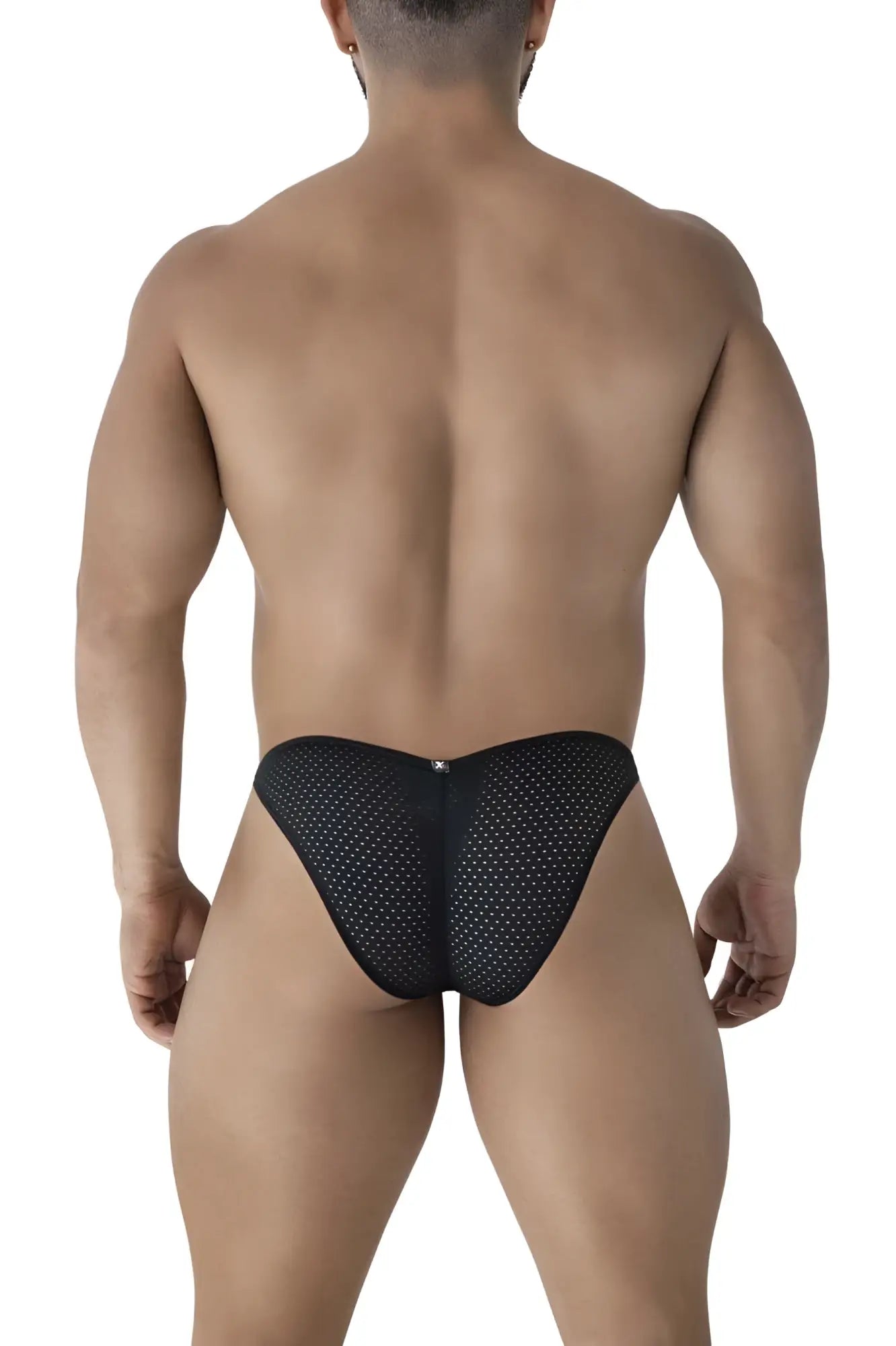 Black mesh briefs with subtle pattern microfiber bikini by Xtremen in black showing front side details