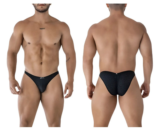 Black xtremen 91215b microfiber bikini briefs with a sleek form-fitting design and subtle mesh pattern