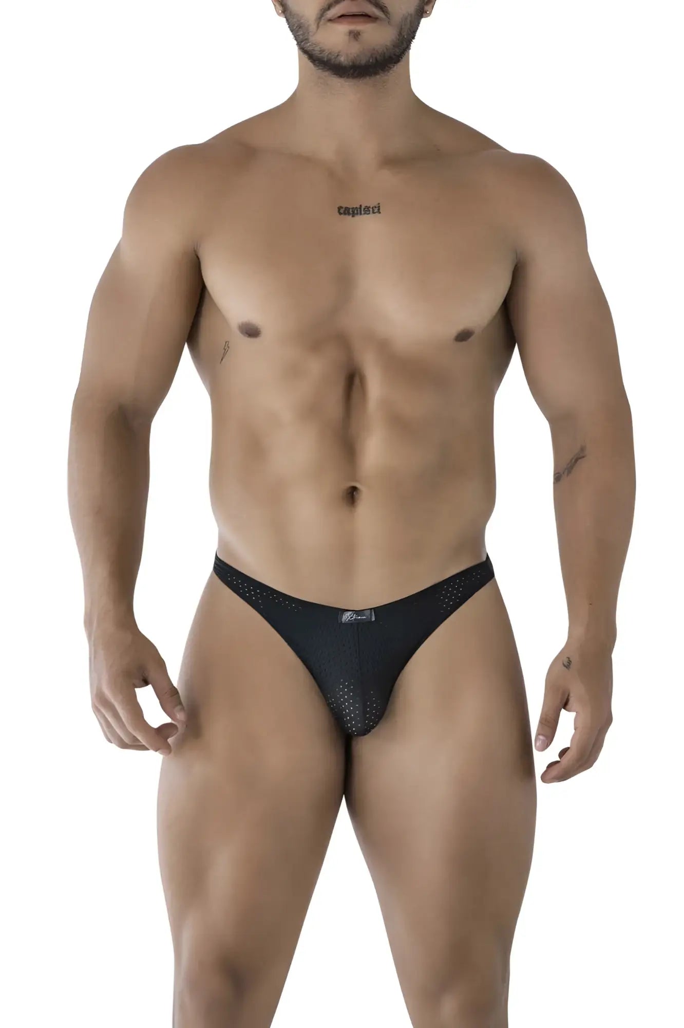 Black xtremen 91215b microfiber bikini briefs with subtle perforated mesh pattern and small logo on waistband
