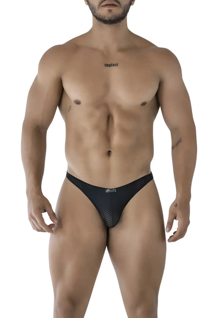 Black xtremen 91215b microfiber bikini briefs with subtle perforated mesh pattern and small logo on waistband