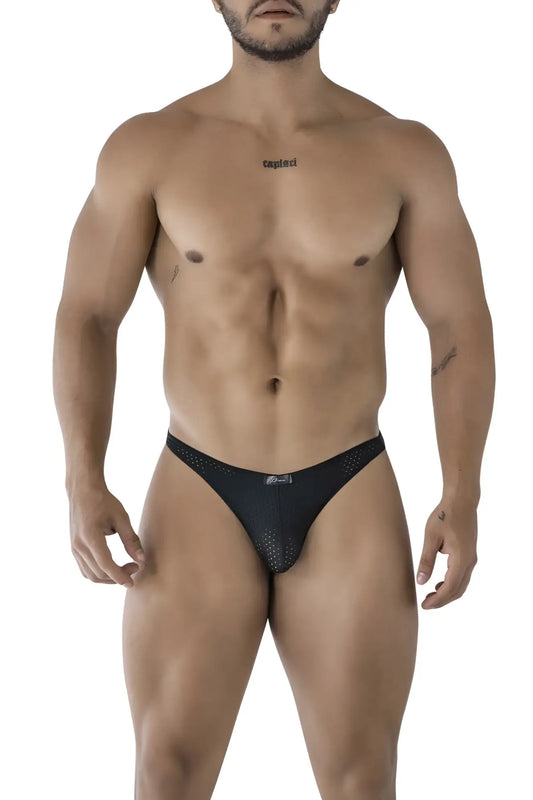 Black xtremen 91215b microfiber bikini briefs with subtle perforated mesh pattern and small logo on waistband