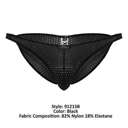 Xtremen 91215B black microfiber bikini briefs with black mesh and subtle white dot pattern with branded tag